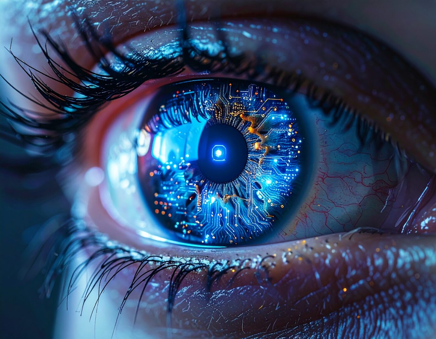 Ett öga som symboliserar både det mänskliga och AI-drivna inom IT-rekrytering